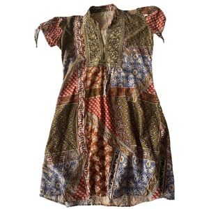 Vintage Hippy-chick Bohemian Hand Made Indian Dress Mixed Patterns Med